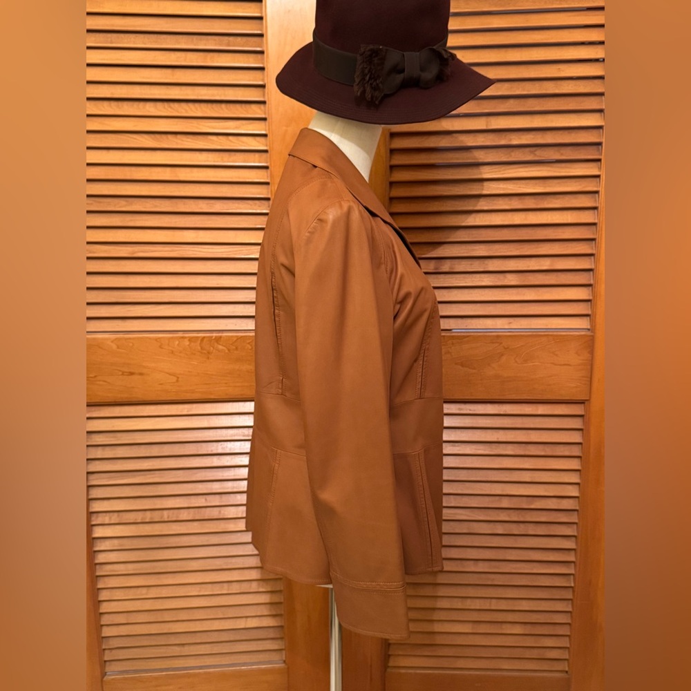 Lafayette 148 New York Tan Lambskin Leather Jacket   Sz 6 - Picture 2 of 11